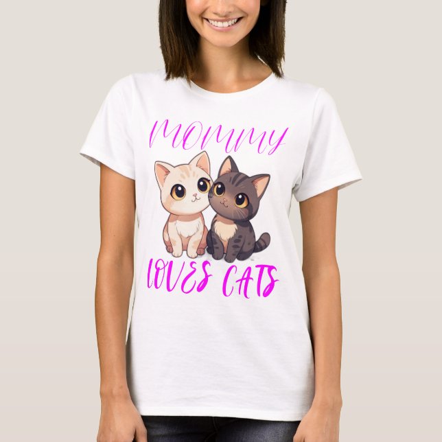 T-shirt Chats mignons avec maman rose aime Chats Typograph (Devant)
