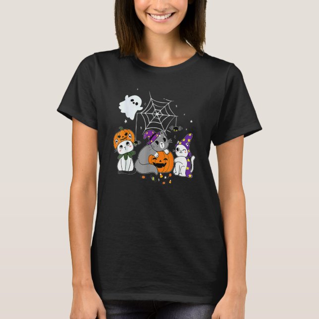 T-shirt Chats mignons d'Halloween Sorcière Jackolantern Ci (Devant)