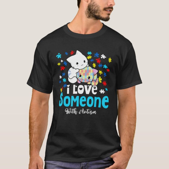 T-shirt Chats mignons J'Aime Quelqu'Un Avec Autisme Couleu (Devant)