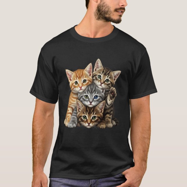 T-shirt Chats mignons jouant à construire un mur pour les  (Devant)