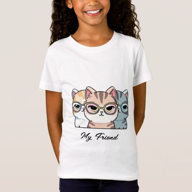 T-Shirt Chats mignons Portant des lunettes Mon ami Modifie (Devant)