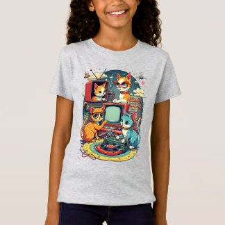 T-Shirt Chats Modernes du Milieu du Siècle avec Disques et