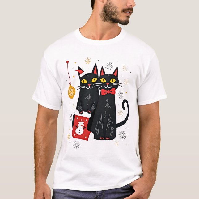 T-shirt Chats Noël Rétro 50s 60s Xmas (2) (Devant)