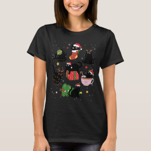 T-shirt Chats noirs amusants Santa Hat sapin de Noël Joyeu