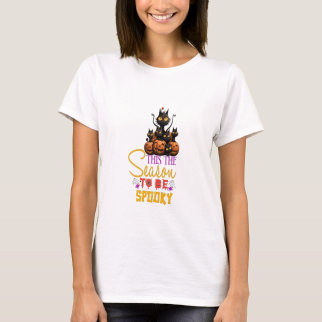 T-shirt Chats Noirs C'Est La Saison D'Être Éffrayant (Devant)