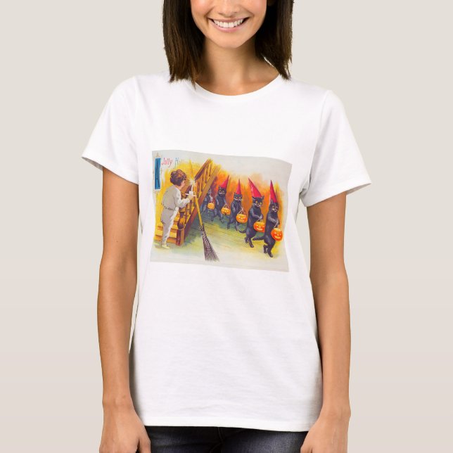 T-shirt Chats noirs d'Halloween vintage (Devant)