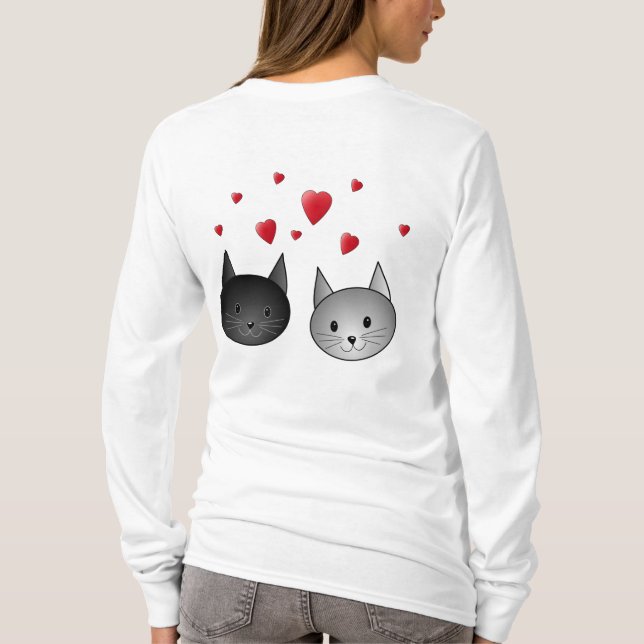 T-shirt Chats noirs et gris mignons, avec des coeurs (Dos)