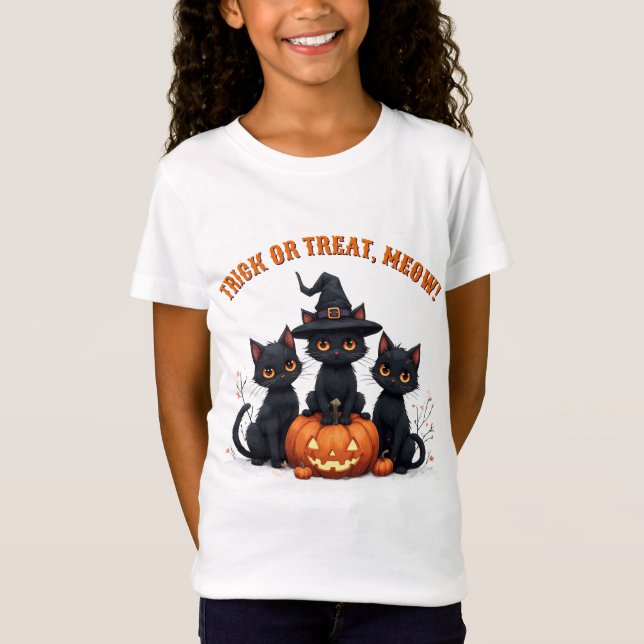 T-Shirt Chats noirs kawaii dans un champ de citrouilles Ha (Devant)