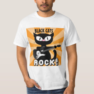 T-shirt CHATS NOIRS ROCK! Guitare de jeu de chats de caric