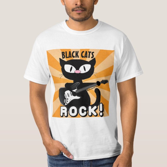T-shirt CHATS NOIRS ROCK! Guitare de jeu de chats de caric (Devant)