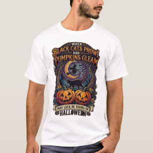 T-shirt Chats noirs rôdent citrouilles luisent Halloween S