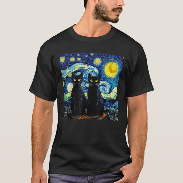 T-shirt Chats noirs Starry Night Vincent van Gogh (Devant)