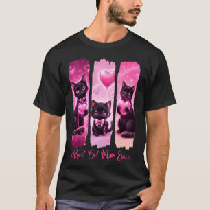 T-shirt Chats noirs supercute avec coeurs roses aiment le