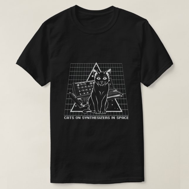 T-shirt Chats Noirs Sur Synthétiseurs Dans L'Espace (Design devant)