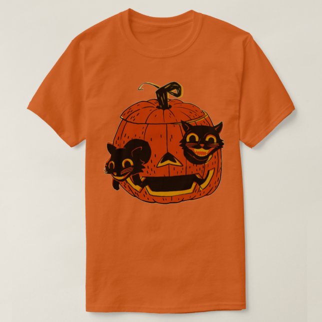 T-shirt Chats noirs vintage d'Halloween Chat carré (Design devant)