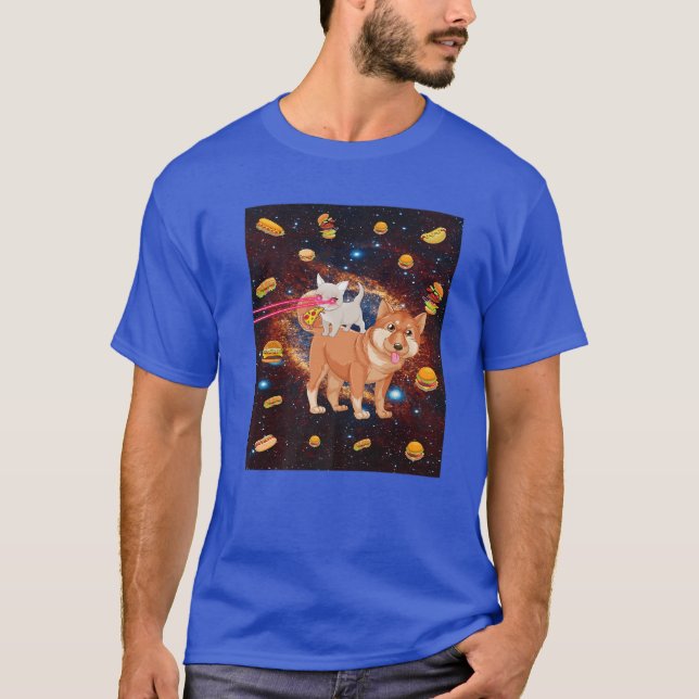 T-shirt Chats Oeil Laser Dans L'Espace Chat Chien Manger P (Devant)