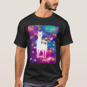 T-shirt Chats Oeil Laser Dans L'Espace Llama Chat Mangeant