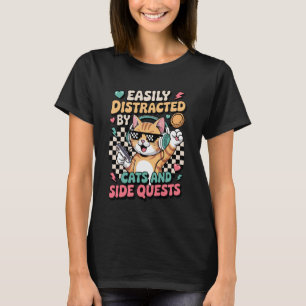 T-shirt Chats Quête Secondaire Distrait Tabletop Drôle Hom