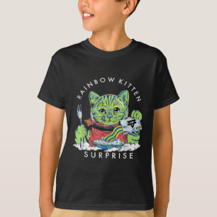 T-shirt Chats Rainbow Kitten Surprise mignonne Manger Retr