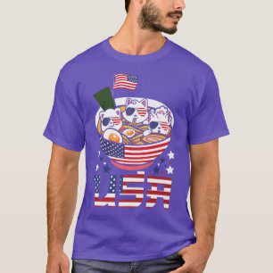 T-shirt Chats Ramen Anime American Flag USA 4 juillet shi