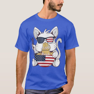 T-shirt Chats Ramen Anime Drapeau américain 4 juillet