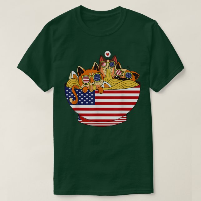 T-shirt Chats Ramen Anime Drapeau Américain Funny Chats 4e (Design devant)