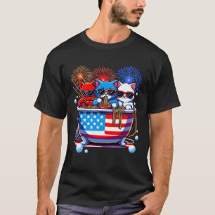 T-shirt Chats Ramen dans la baignoire Anime American Drape