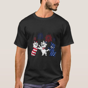 T-shirt Chats Rouge Blanc Bleu Drapeau Usa Feux D'artifice