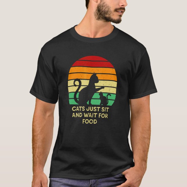 T-shirt Chats S'Asseyent Et Attendent De La Nourriture Cha (Devant)