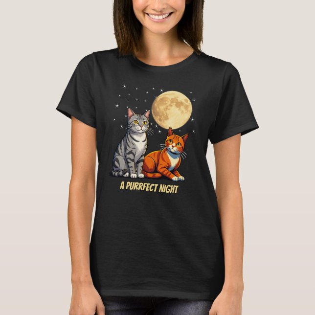 T-shirt Chats sous une lune dorée (Devant)