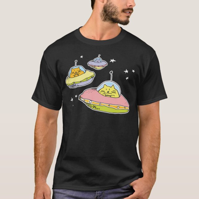 T-shirt Chats Space Chats Chats Dans L'Espace Bleu Trans (Devant)