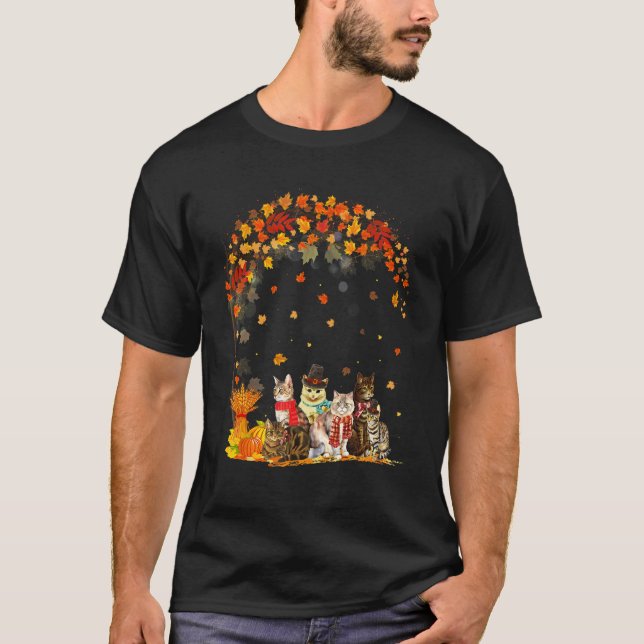 T-shirt Chats Tombent Feuille D'automne Arbre Chat (Devant)