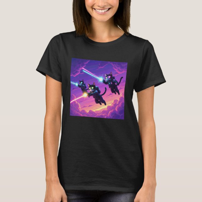 T-shirt Chats volants lançant des lasers (Devant)