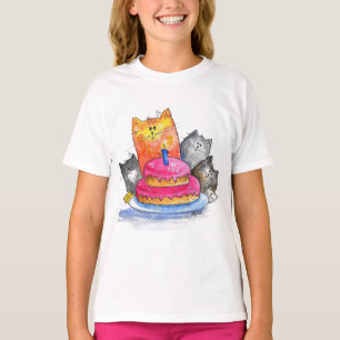 T-shirt Chats Whimsical avec gâteau d'anniversaire