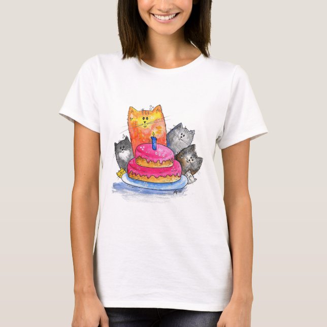 T-shirt Chats Whimsical avec gâteau d'anniversaire (Devant)