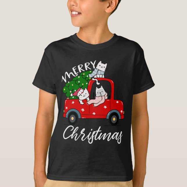 T-shirt Chats xmas Arbre sur Camion Rouge Chat Arbre de No (Devant)