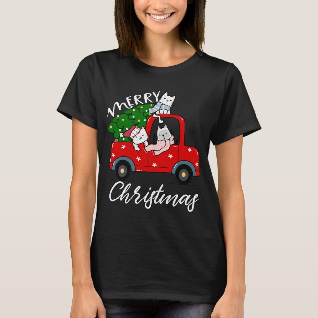 T-shirt Chats xmas Arbre sur Camion Rouge Chat Arbre de No (Devant)
