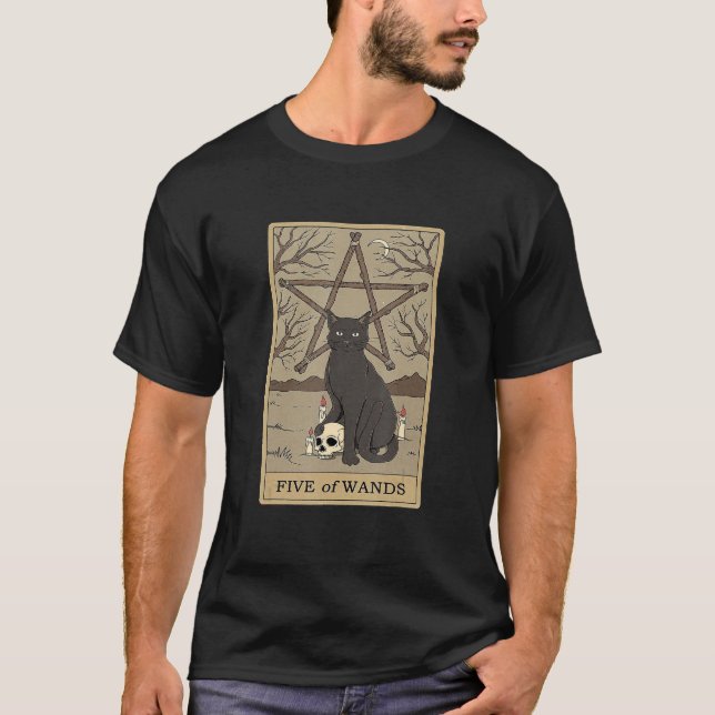 T-shirt Chatte carte de tarot Cinq de Bâtons (Devant)