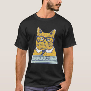 T-shirt chatte de bureau coloré avec lunettes pour hommes 