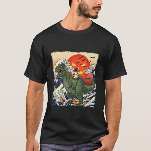 T-shirt Chatte de sorcière drôle d'Halloween à cheval sur  (Devant)