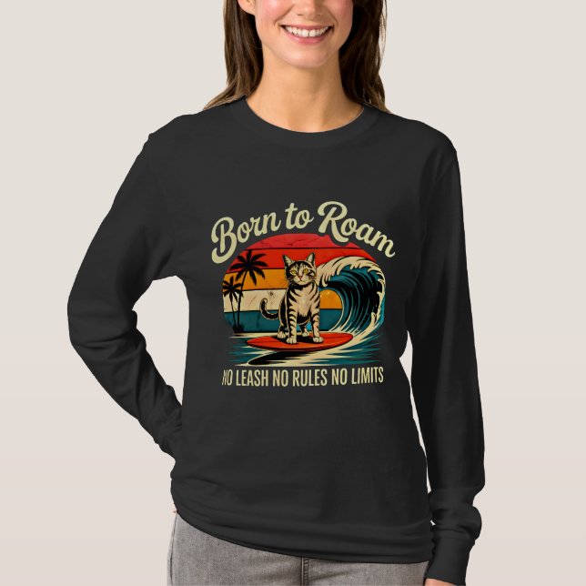 T-shirt Chatte d'été surfeuse - Design rétro de plage pour (Devant)