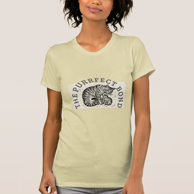 T-shirt Chatte et chaton en linogravure sculptée à la main (Devant)