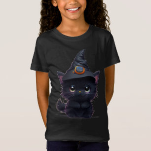T-shirt chatte noir Halloween blanc mignon