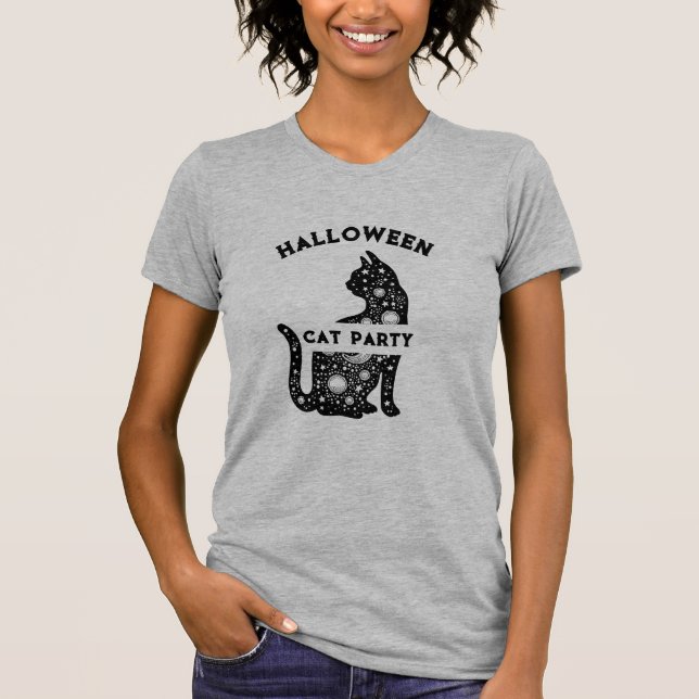 T-shirt chatte noire mignonne femme de la fête d'halloween (Devant)