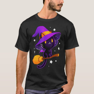 T-shirt Chatte noire sorcière mignonne Halloween
