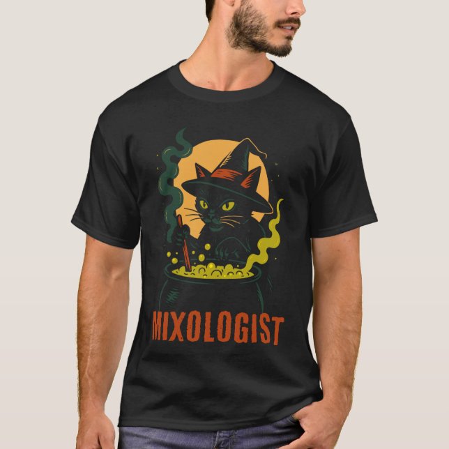 T-shirt Chatte Sorcière Barmaid Mixologue Halloween Sorciè (Devant)