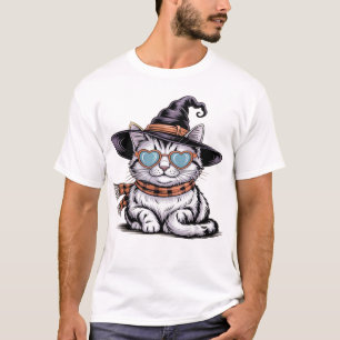 T-shirt Chatte sorcière cool  Chat de Halloween mignon ave