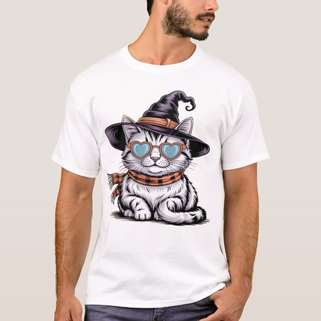 T-shirt Chatte sorcière cool  Chat de Halloween mignon ave (Devant)