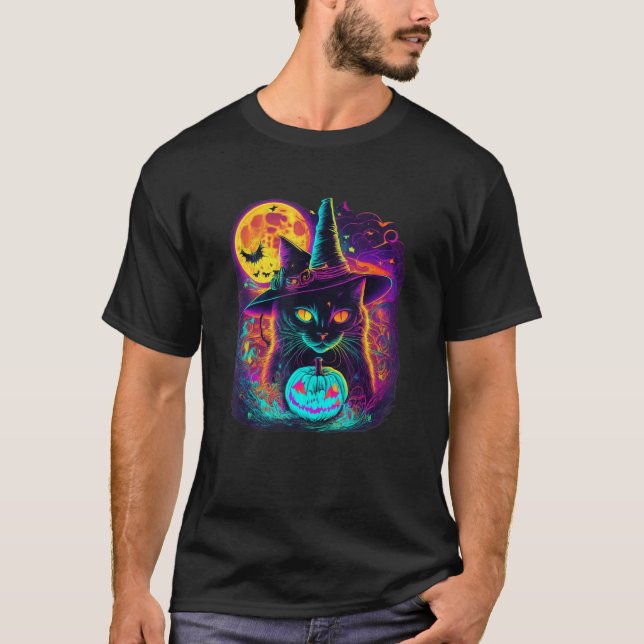 T-shirt Chatte sorcière mignonne d'Halloween Citrouille de (Devant)