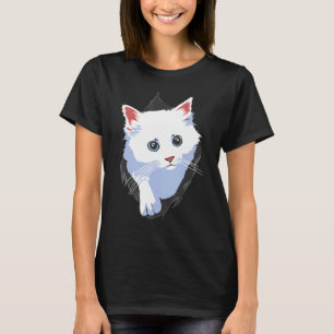 T-shirt Chatte sucré Torn Vêtement blanc Cute Chat